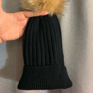 Black Beanie with Fur Ball